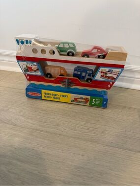 Nwt Melissa & Doug Classic Toy Wooden Ferryboat With 4 Vehicles Age 3 Years